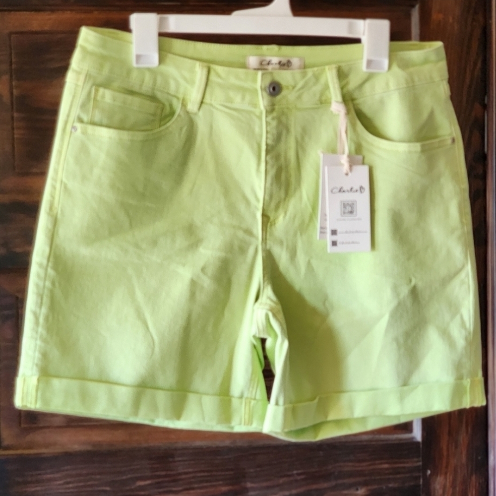 CHARLIE B $98 Keylime Bermuda Jean Shorts Roll Up Cuff Size 14 MSRP $98 - Picture 5 of 16